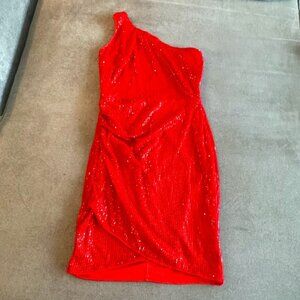 Grace Karin One-Shoulder Red Sequin Mini Dress (M)